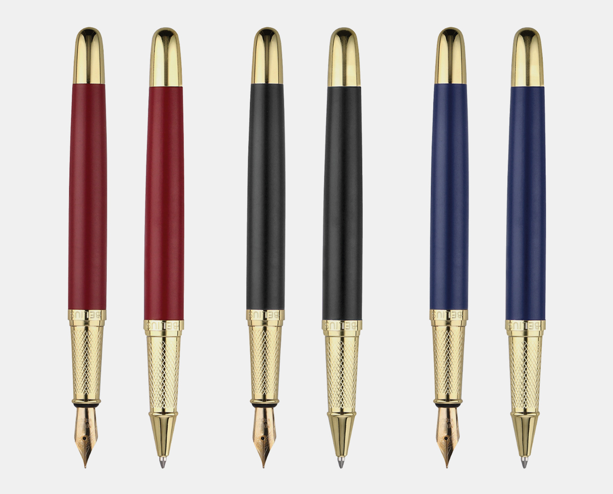Pluma (tamaño M) y Bolígrafo (tamaño 0,8mm) de diferentes colores. Colección Soirée. Belius.